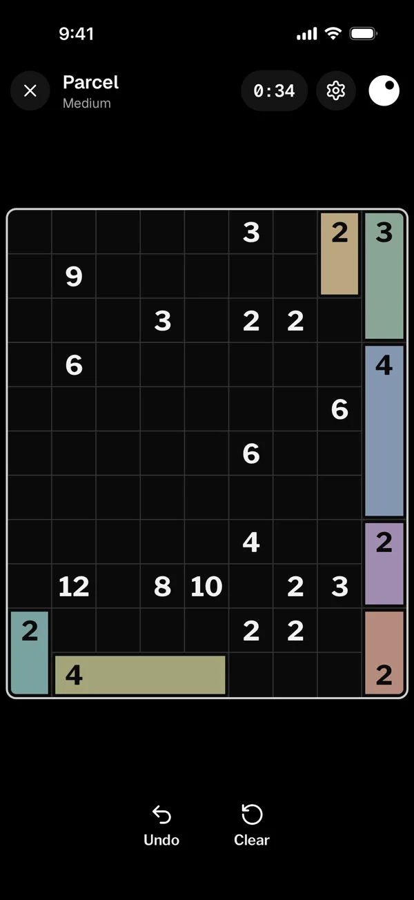 A Parcel puzzle with colored boxes
